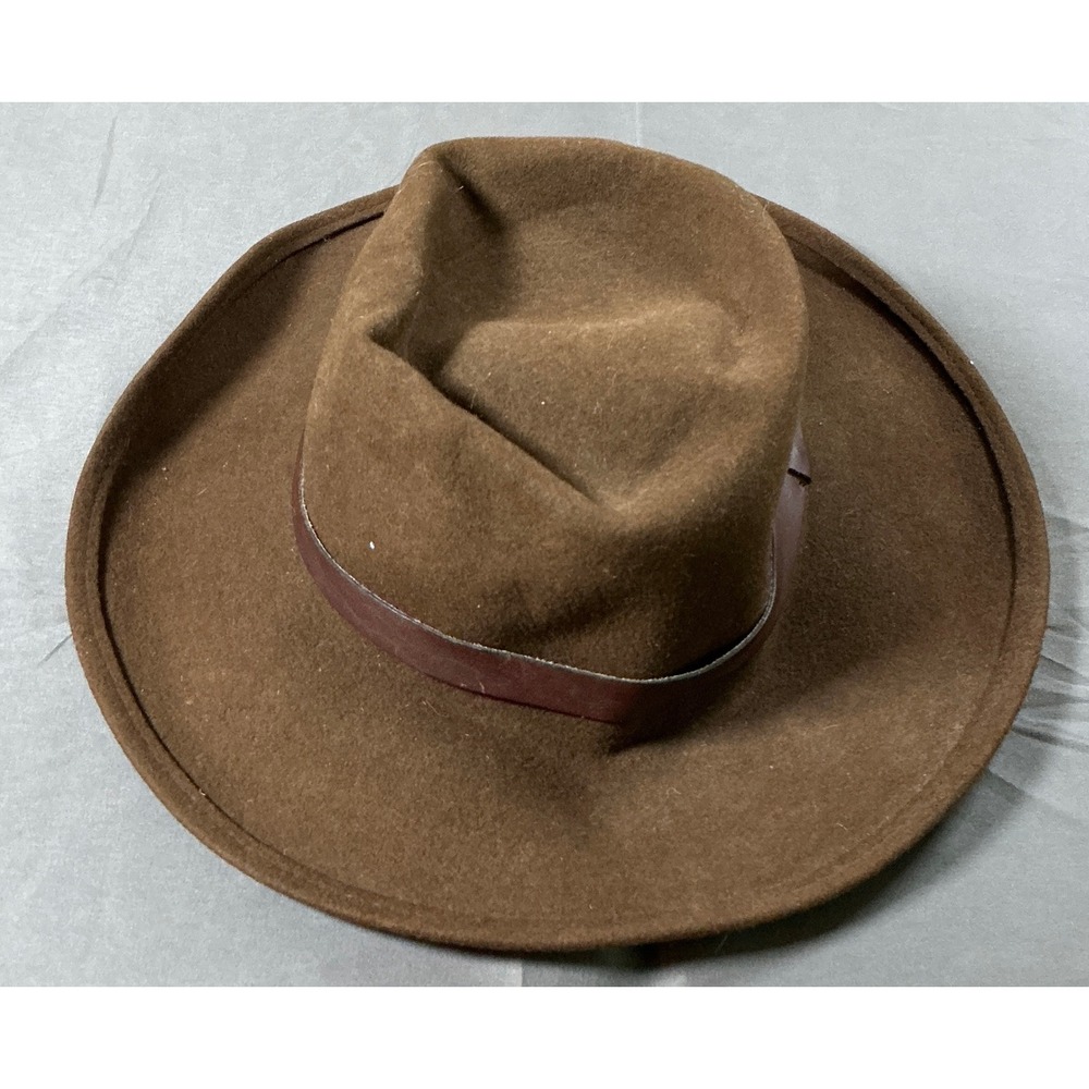 Eddie Bauer Lite Felt 100% Wool Brown Fedora Hat Leather Band Packable Mens